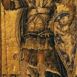 Byzantijns mozaïek van een gewapende keizerlijke krijger