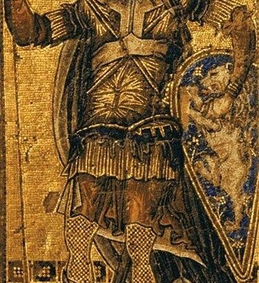 Byzantijns mozaïek van een gewapende keizerlijke krijger